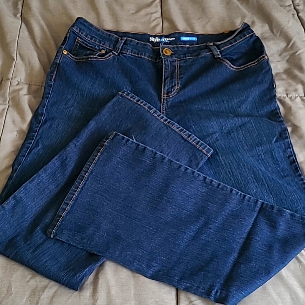 Style & Co Petite Jeans bootcut 14p Like New rhinestone detail Dark Rinse 14